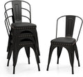 Giantex Metal Dining Chairs Set of 4, Stackable Armless Kitchen Side Chair with Detachable Backrest & PU Leather Padded Seat, Modern Dinette Chairs for Dining Room, Cafe, Restaurant, Bar (Black)