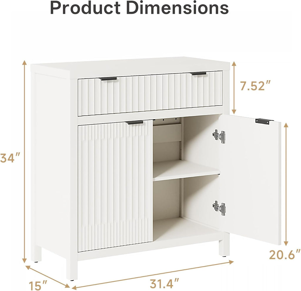 Fatmok Fluted Buffet Cabinet with Storage, 34" Tall Modern Arched Sideboard Cabinet w/AdjustableShelves,Wooden Modular Coffee Bar for Dining Room, Kitchen, Living Room, Entryway, White