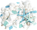 Nautical Crush Trading Sea Shells - White Real Mixed Beach Seashells (1lb) with Starfish & Sea Glass - Shells for Crafts - Ocean Decor - Beach Party Decorations - Seashell Decor - Large Shells Crafts