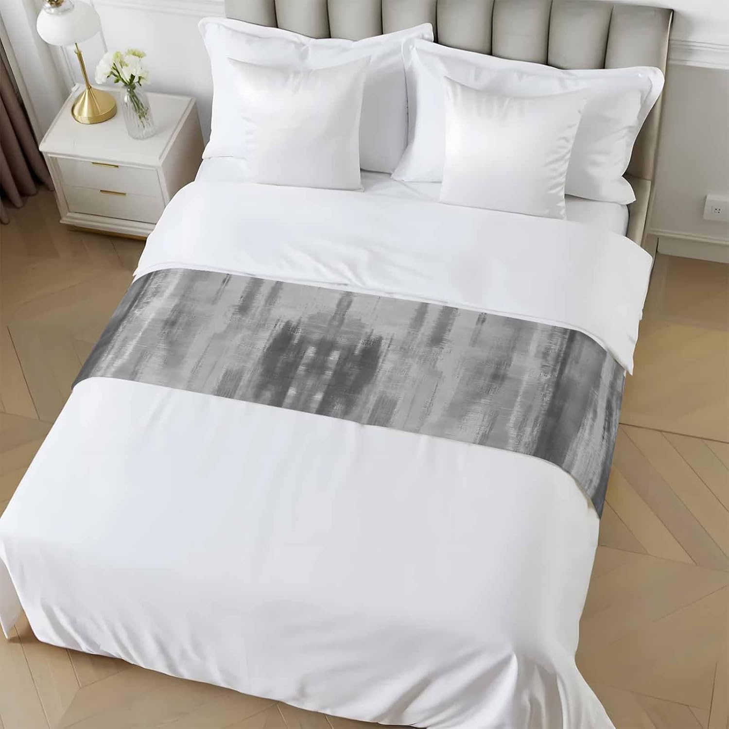 Grey Black Ombre Bed Runner Scarf Cal King Size, Vintage Shabby Gray Abstract Art Luxury Bed Throw Runners & Scarves for Twin Full Queen King Foot of Beds, Bedroom Decoration, 102"x20"