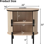 CANMOV Mid Century Modern Side Table,Oval Nightstand with Charging Station & Storage,Fluted Bedside Table with Sliding Doors,End Table for Small Space,Living Room, Bedroom,Kitchen,Oak