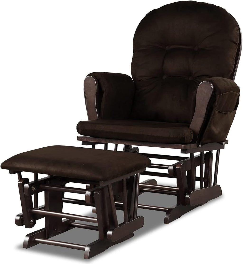 Solid Wood Construction, Incredibly Smooth Quiet Gliding, Soft Skin-Friendly Fabric, Baby Nursery Relax Rocker Rocking Chair Glider and Ottoman Set Super Soft Cushion, Extra Storage Pocket, Brown