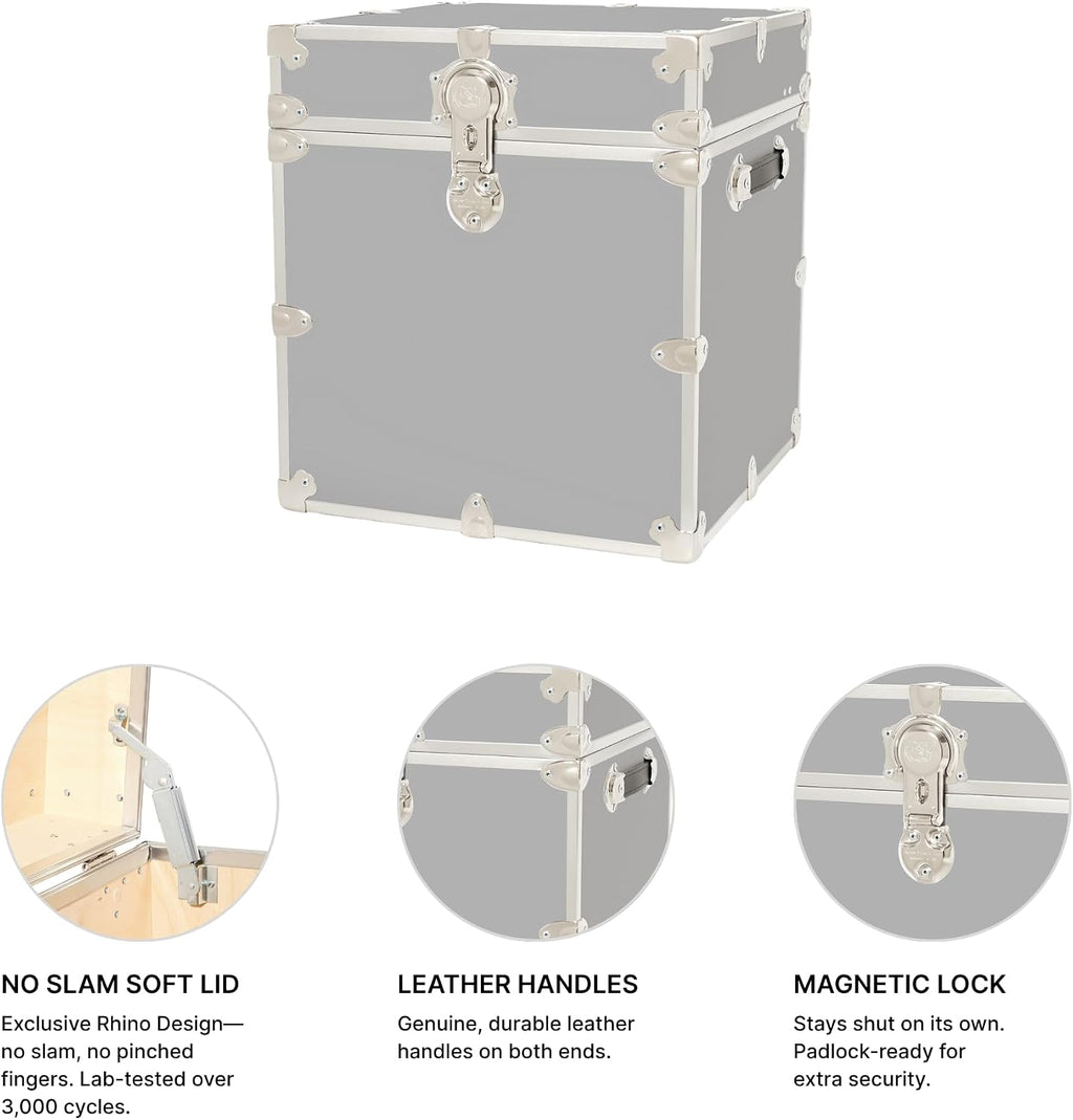 Rhino Trunk & Case Classic Cube Trunk - Home Storage Box, College Footlocker and Seating - 18"x18"x20", 1500+ lbs Capacity, Many Colors, Soft-Close Lid. USA Made Secure Dorm Furniture & Organization