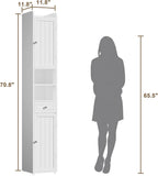 ChooChoo Bathroom Storage Cabinet with Adjustable Shelves, Tall Storage Cabinet with 2 Doors and 1 Drawer, Freestanding Cupboard for Small Spaces, White, 11.8 Inches Wide