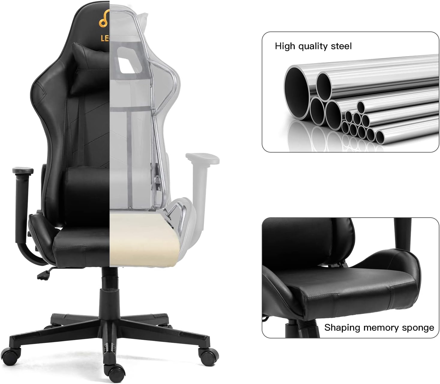 Modern-Depo Leo Gaming Chair with Zodiac Star Sign, Ergonomic Design, Adjustable Swivel, and Lumbar Support, Black