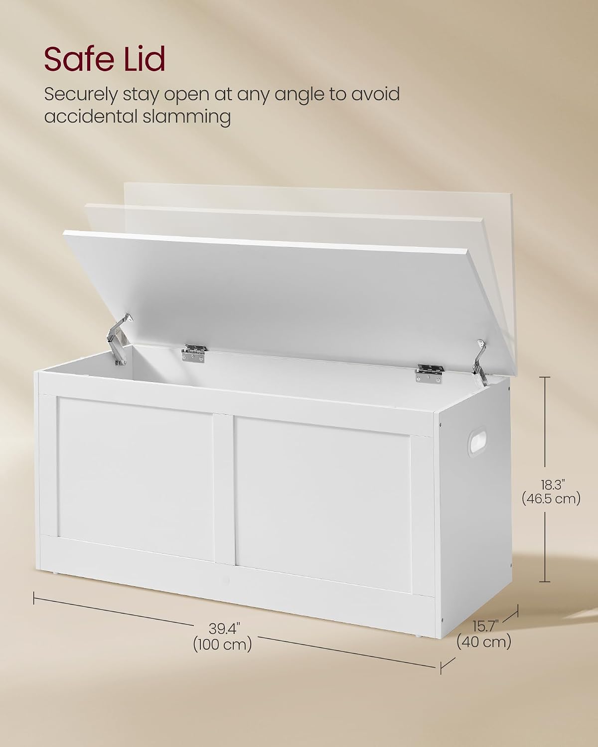 VASAGLE Storage Chest, Storage Trunk with 2 Safety Hinges, Storage Bench, Shoe Bench, Farmhouse Style, 15.7 x 39.4 x 18.3 Inches, for Entryway, Bedroom, Living Room, Cloud White ULSB164W01