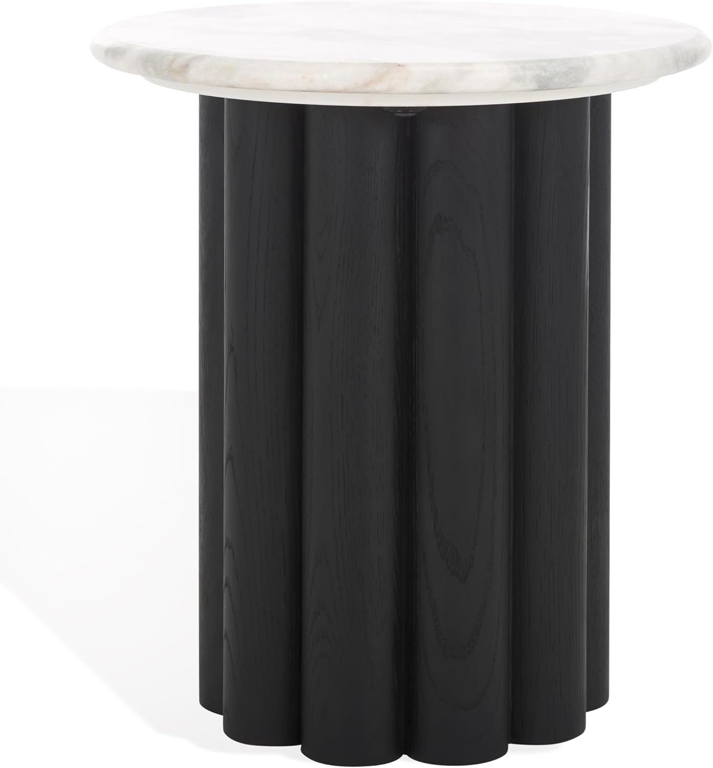 SAFAVIEH Couture Collection - Roxiella Black Solid Wood & Round Marble Top Accent Table, Pedestal Design, Sculptural Modern Side Table (SFV9732B)