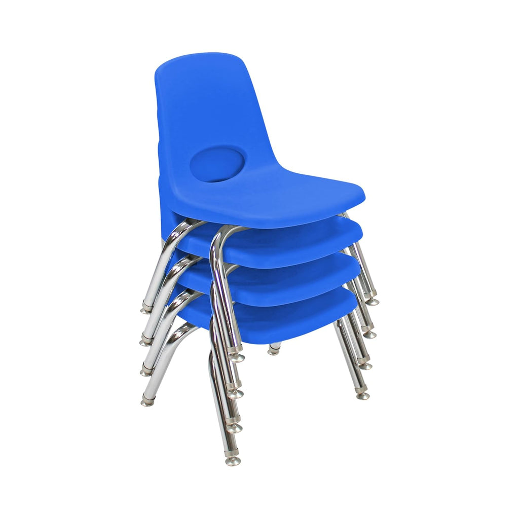 FDP 10" School Stack Chair, Stacking Student Seat with Chromed Steel Legs and Nylon Swivel Glides for in-Home Learning or Classroom - Blue (4-Pack), 13227-BL