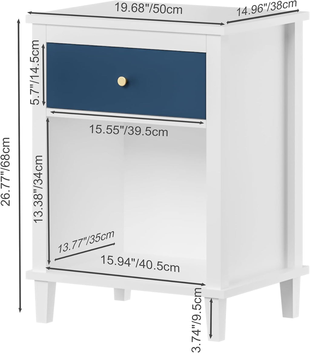 Modern Nightstand, Kids Nightstand with One Drawer, End Table for Boys and Girls, Toddler Night Stand for Living Room, Bedroom (Navy)