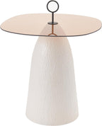 Christopher Knight Home Bruce Modern Coffee Table, Round Side Table with Glass Top and Metal Base, Living Room Sofa End Table, Brown+White
