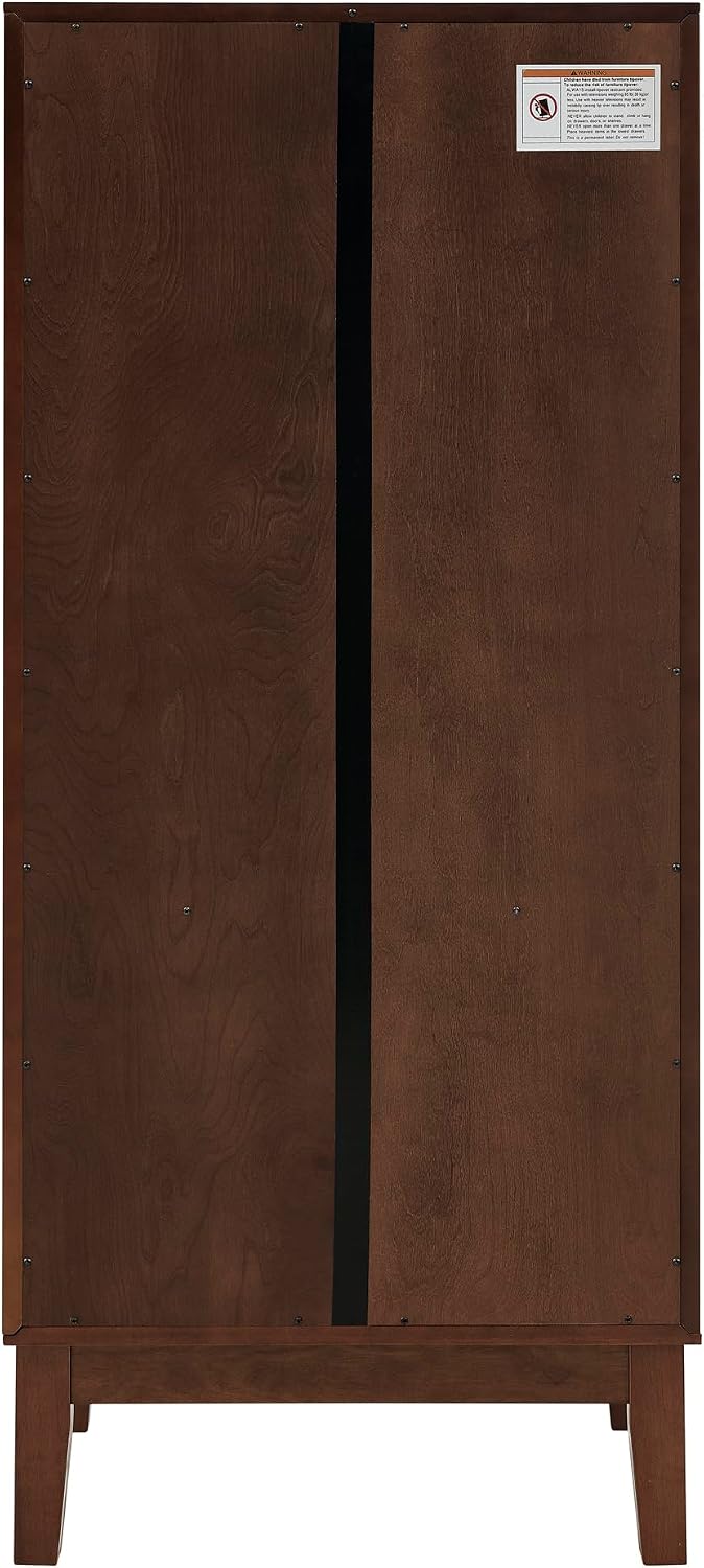 Mid Century Modern Tall Kitchen Pantry Cabinet – Retro Sideboard Buffet with Adjustable Shelves & Doors, Entryway Hallway Storage, Vintage Geometric Design for Living Room & Garage (Walnut)