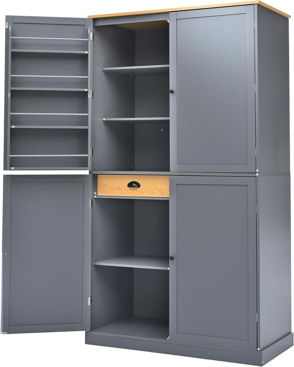 JIJIWANG High Freestanding Kitchen 40.2x20x71.3inch Pantry Large Cupboard Storage Cabinet with 2 Drawers,2 Adjustable Shelves,8 Door Shelves for Kitchen, Living Room, Dining Room,Gray