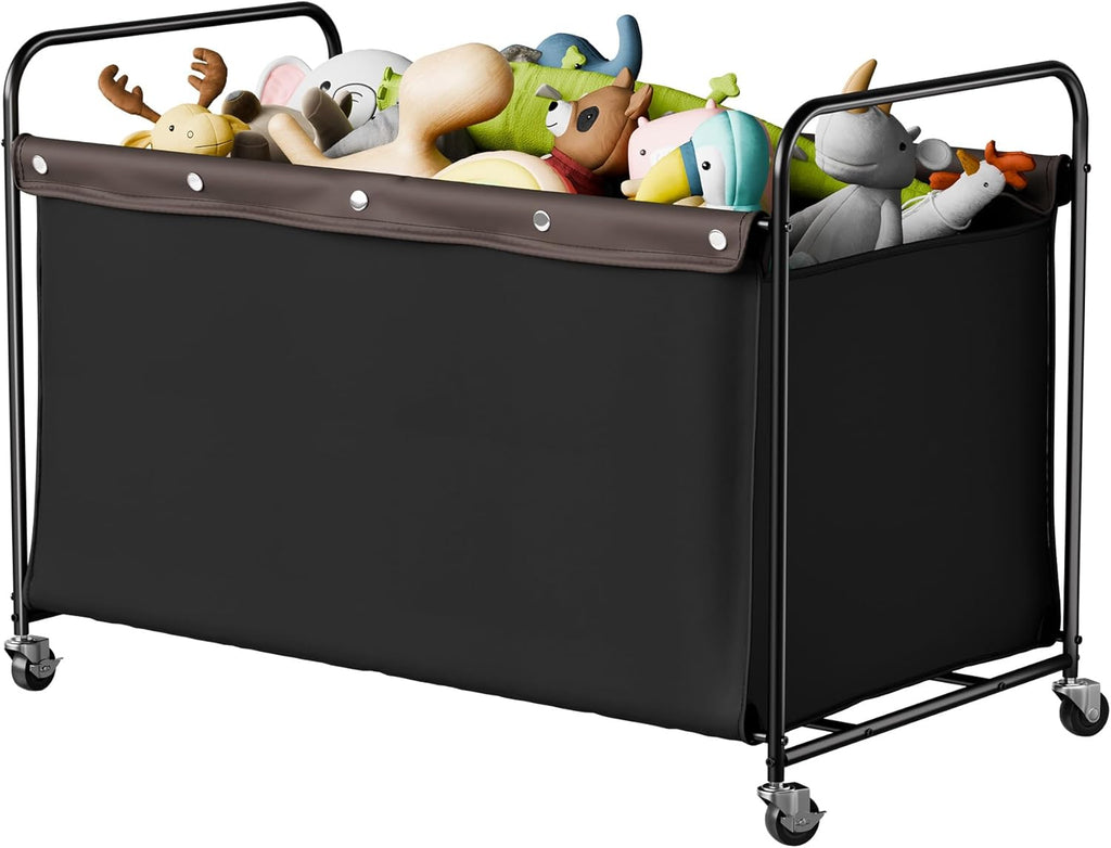 StorageWorks Toy Box with Wheels for Kids, 200L Extra Large Toy Storage Chest and Organizer, 27.5" Metal Toybox with 360° Swivel Wheels for Bedroom, Kids Room, Stuffed Animal Storage, Black