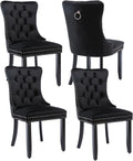 Black Velvet Dining Chairs Set of 4, Modern Upholstered Kitchen Chairs | Solid wood legs;wing back; ring pull; nailhead trim; easy assembly; upholstered dining room chairs for dining table