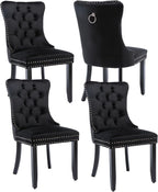 Black Velvet Dining Chairs Set of 4, Modern Upholstered Kitchen Chairs | Solid wood legs;wing back; ring pull; nailhead trim; easy assembly; upholstered dining room chairs for dining table