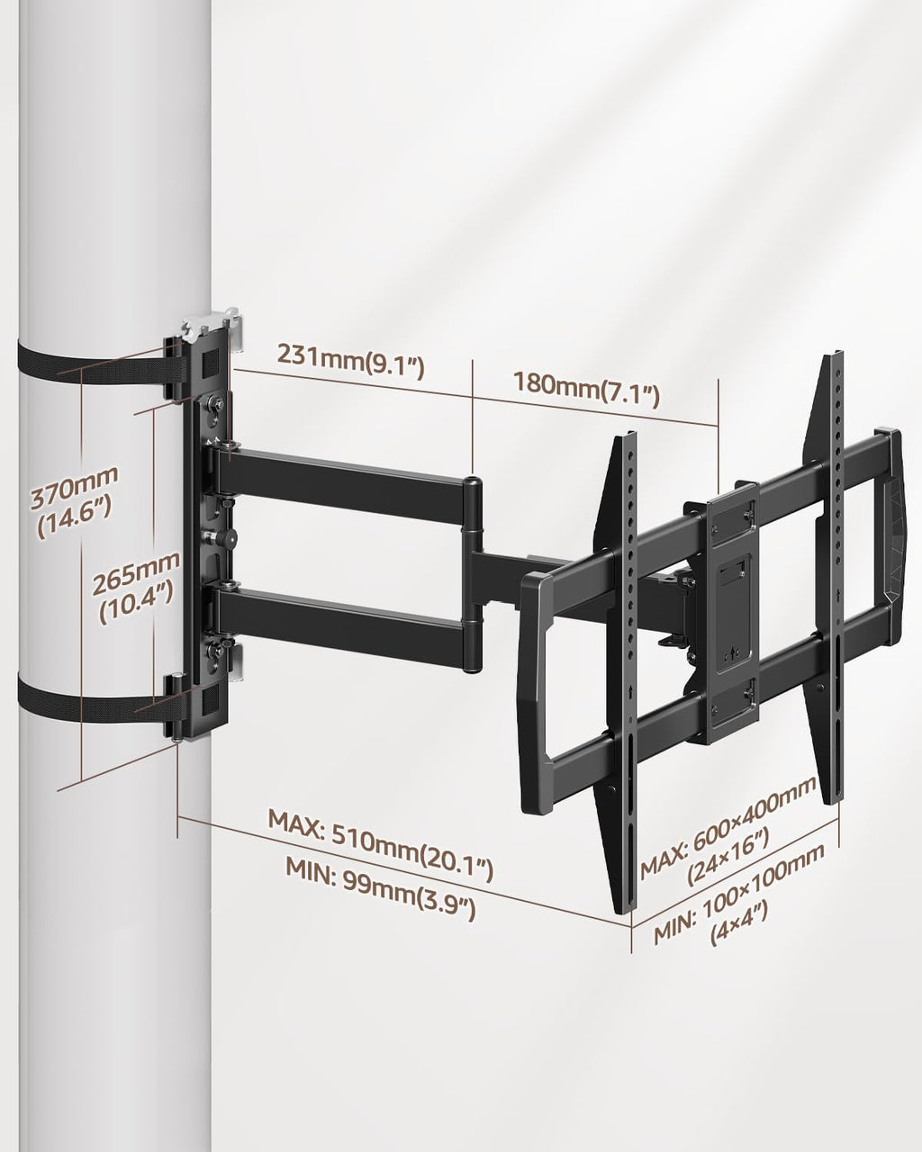 ELIVED Pillar TV Mount for Most 32"-75" TVs, Column TV Mount for Gazebo Patio Pergola, No Drill Full Motion tv Bracket Swivel and Tilt, Fits Multi-Shaped Poles, Max VESA 600x400mm, 88 Lbs.
