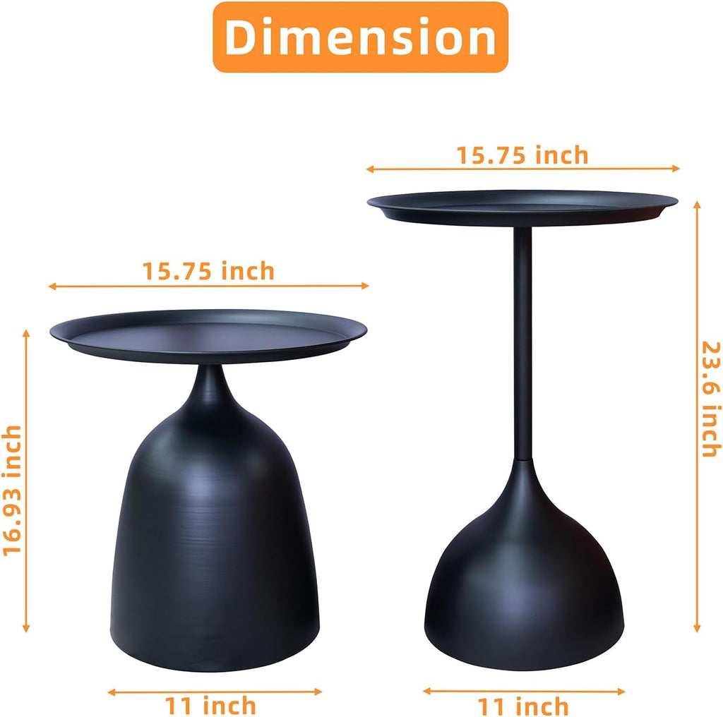 Benkyo Black Nesting Tables Pedestal Coffee Table Set of 2 Nesting Side Tables Round Metal End Table Small Circle Modern Sofa Table for Living Room，Black