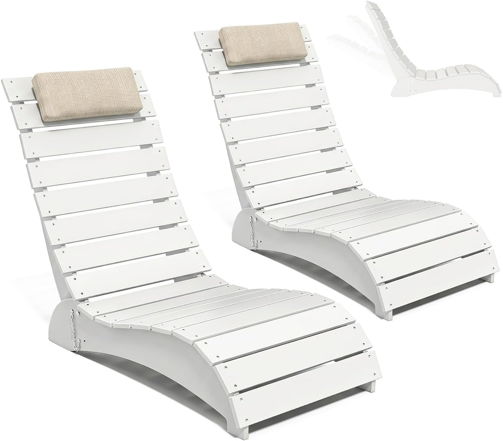 NAVINE Pool Lounge Chairs Set of 2, HDPE Adjustable Chaise Chairs with Headrest, Weighted Fade-Resistant Pool Chairs and Lounger for Baja Ledge，Poolside and Deck, White