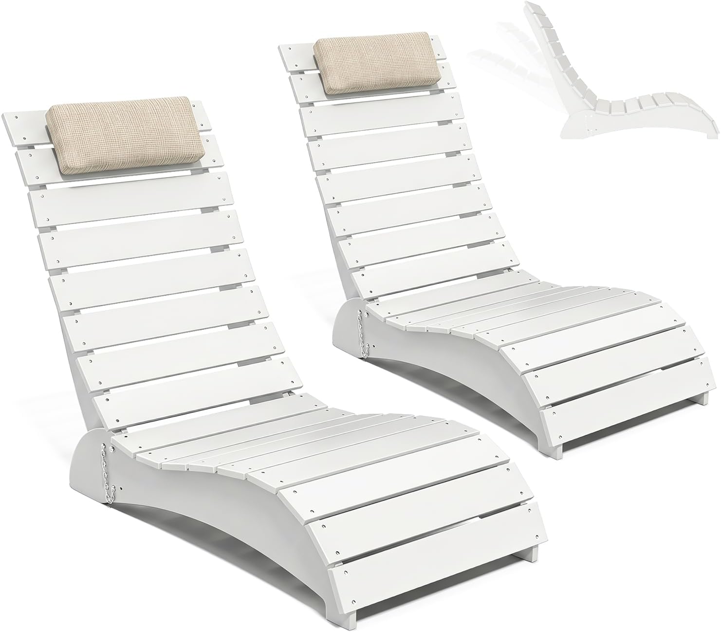 NAVINE Pool Lounge Chairs Set of 2, HDPE Adjustable Chaise Chairs with Headrest, Weighted Fade-Resistant Pool Chairs and Lounger for Baja Ledge，Poolside and Deck, White