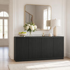Fluted Sideboard Buffet Cabinet, 63" Credenza Storage Cabinet with 4/6 Doors,Media Console Table for Living Room Kitchen Entryway,Anti-Tip (Black)