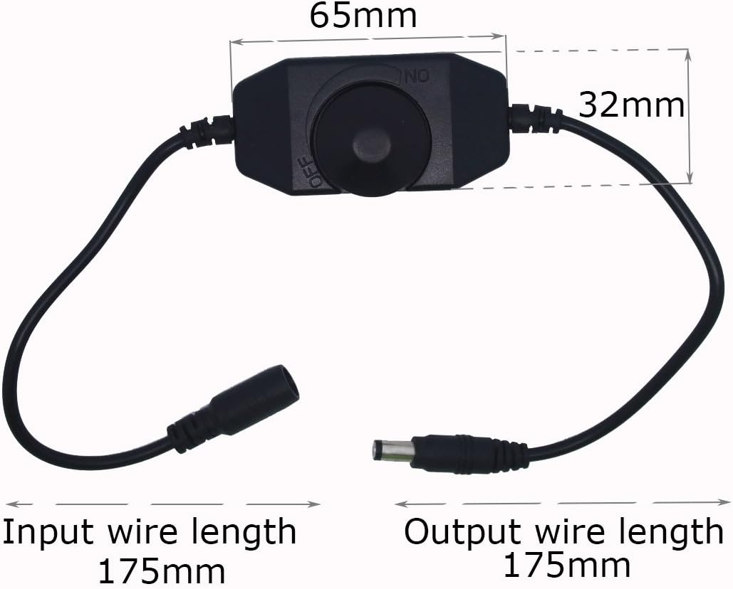 Litever PWM DC12/24V 3A Rotary Stepless LED Dimmer Switch with DC5521 Male and Female Jack