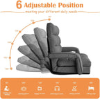 Floor Gaming Chair, 6 Position Adjustable Indoor Chaise Lounge Chair for Teens Adults, Padded Folding Meditation Sofa Chair with Armrests and Pillow Comfy Chair for Teens, Adults, Pets - Black