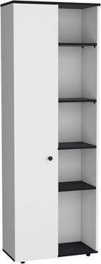 Compact 67" Kitchen Storage Cabinet, 10 Shelves, White & Black, Pantry Organizer