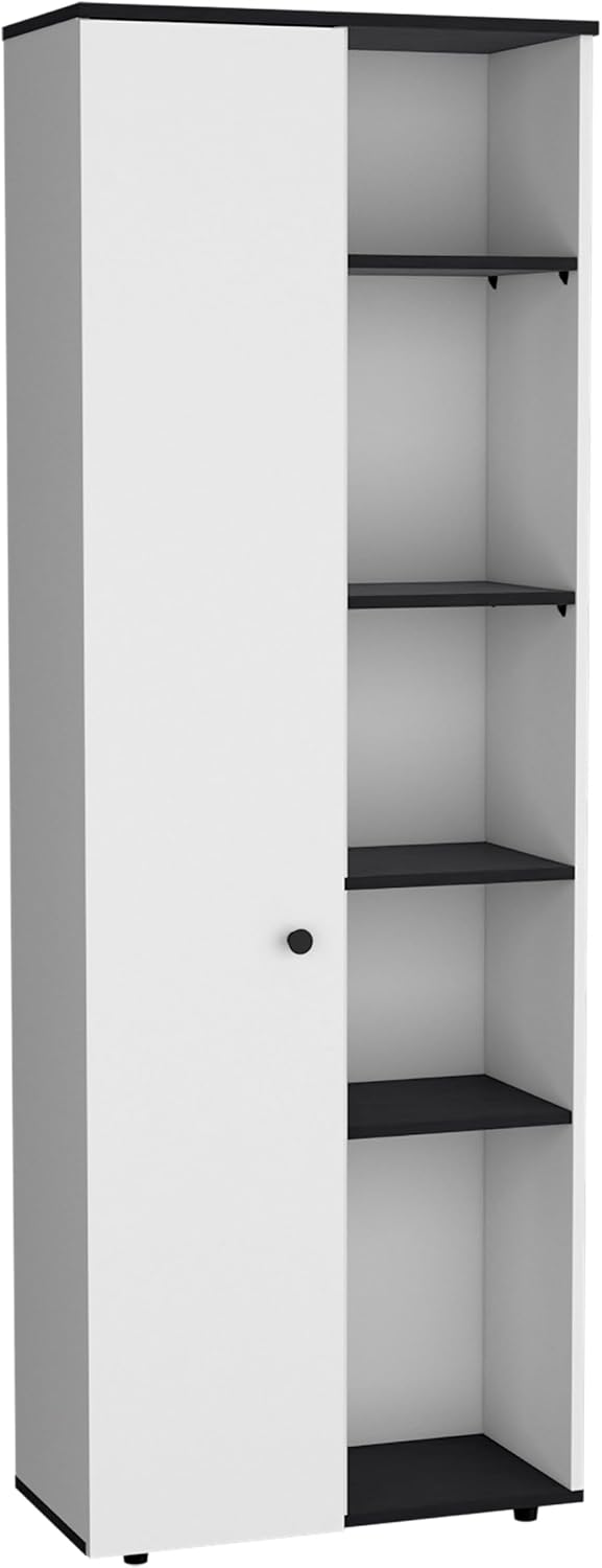 Compact 67" Kitchen Storage Cabinet, 10 Shelves, White & Black, Pantry Organizer