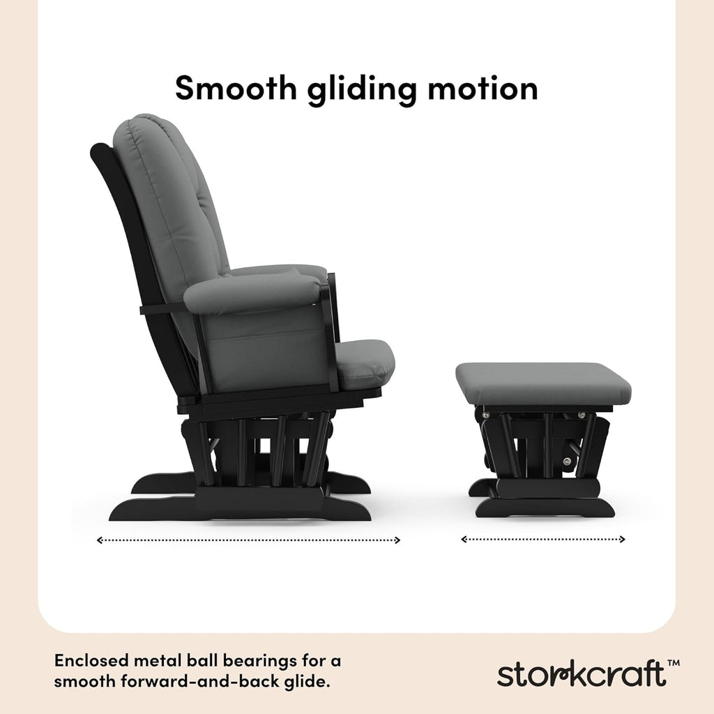 Storkcraft Tuscany Glider with Ottoman (Black/Gray) — GREENGUARD Gold Certified, Bonus Lumbar Cushion Included, Solid Wood Base, Smooth Motion, Award-Winning Nursery Rocking Chair, Glider and Ottoman