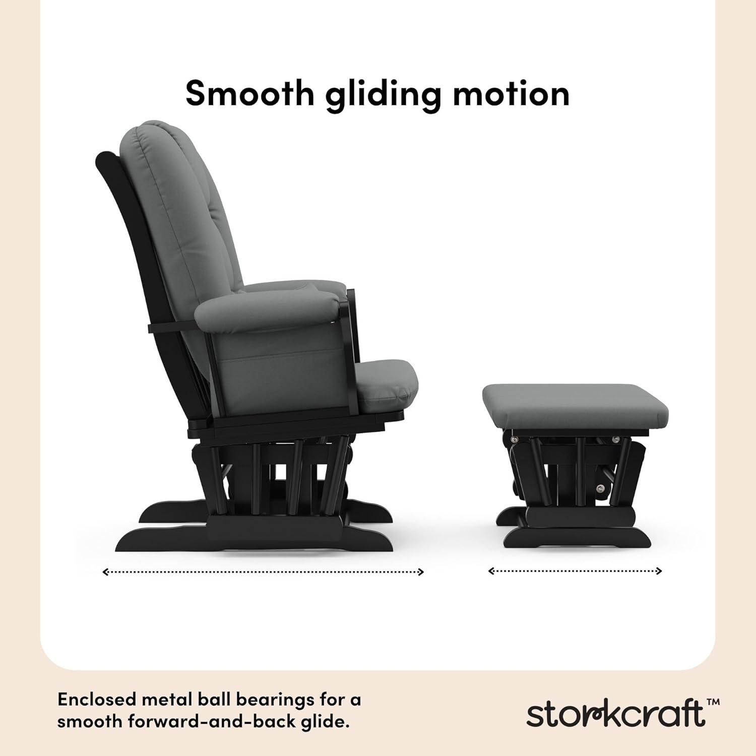 Storkcraft Tuscany Glider with Ottoman (Black/Gray) — GREENGUARD Gold Certified, Bonus Lumbar Cushion Included, Solid Wood Base, Smooth Motion, Award-Winning Nursery Rocking Chair, Glider and Ottoman