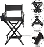 OmySalon Upgraded 31" Height Tall Director Chair Folding Artist Makeup with Replacement Cover Canvas, Storage Side Bags, Portable Footrest, Support 250 lbs,Solid Hardwood & Polyester Black