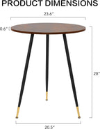 Round Dining Table, 23.6" Kitchen Dining Table with Thickened Tabletop and Metal Pedestal,Mid Century Modern Bistro Table for Dining Room,Small Places, Living Room,Cafe (Brown)