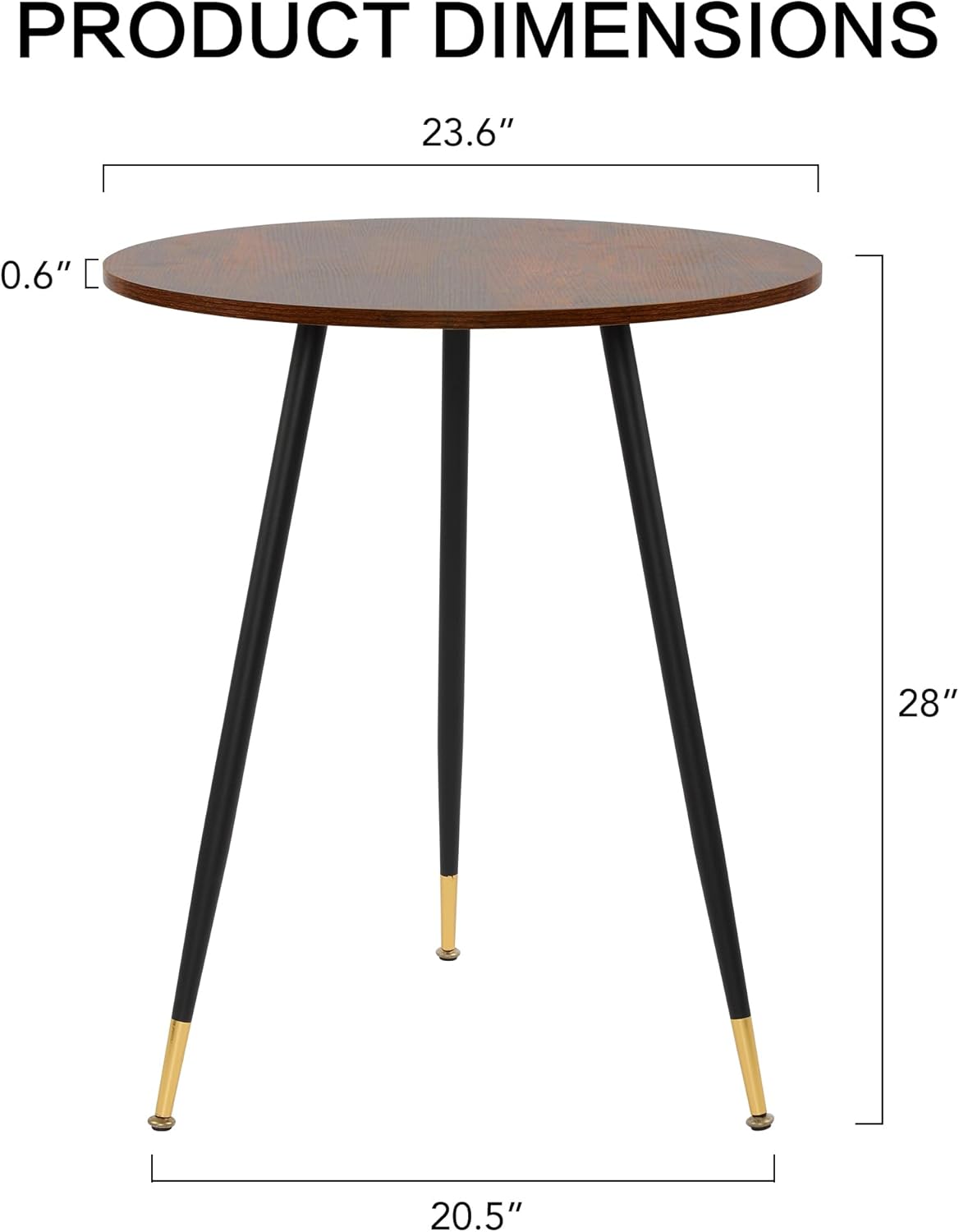 Round Dining Table, 23.6" Kitchen Dining Table with Thickened Tabletop and Metal Pedestal,Mid Century Modern Bistro Table for Dining Room,Small Places, Living Room,Cafe (Brown)