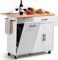 VEVOR Kitchen Island Cart with Storage, 46.06 in Wide Mobile Rolling Storage Island on Swivel Wheels, with Drawer, Storage Cabinet, Drop Leaf, Spice/Towel Rack, Table for Home Dining Room, White
