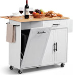 VEVOR Kitchen Island Cart with Storage, 46.06 in Wide Mobile Rolling Storage Island on Swivel Wheels, with Drawer, Storage Cabinet, Drop Leaf, Spice/Towel Rack, Table for Home Dining Room, White