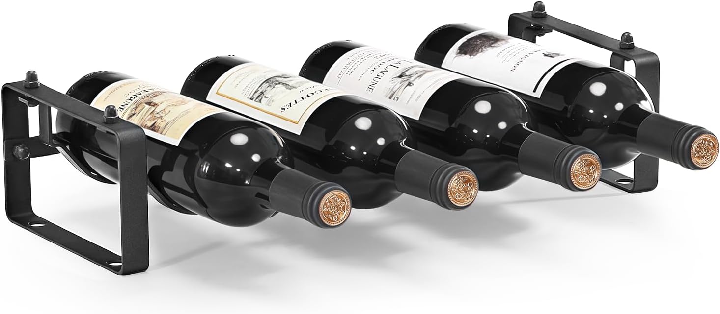 Stackable Wine Rack Countertop, 4 Bottles Wine Bottle Holder for Inside Cabinet, Small Tabletop Wine Holder Stand for Pantry Bar, 1-Tier Angle Adjustable Wine Bottle Rack for Tight Spaces