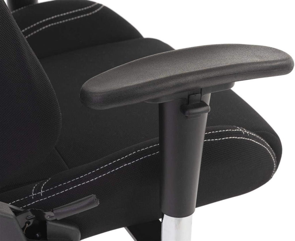 Displays2go Racing Style Gaming Chair for Office and Home Desk, Ergonomic Adjustments and Lumbar Support Pillow, Fabric Seat - Black (FDGAMECHGY)
