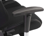 Displays2go Racing Style Gaming Chair for Office and Home Desk, Ergonomic Adjustments and Lumbar Support Pillow, Fabric Seat - Black (FDGAMECHGY)