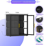 pozdeg Display Cabinet with Glass Door, 34" Curio Cabinet with RGB Lights and 2 Adjustable Shelves, Glass Display Case for Collectibles, Toys, Books, Figures, Exhibit (Black)