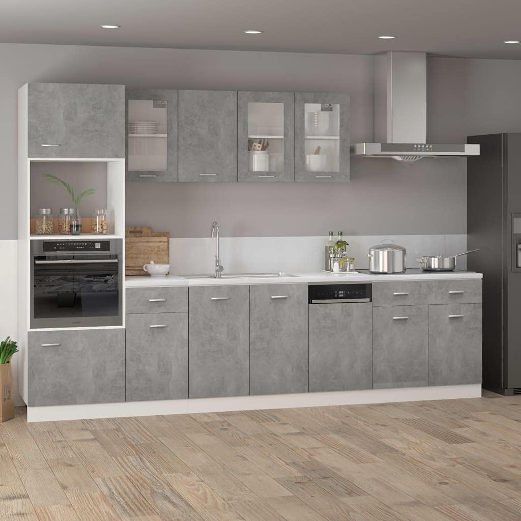 Concrete Grey Engineered Wood Cabinet with Drawers, Spacious Storage for Kitchen, Pantry, Dining Room, Modern Home Furniture