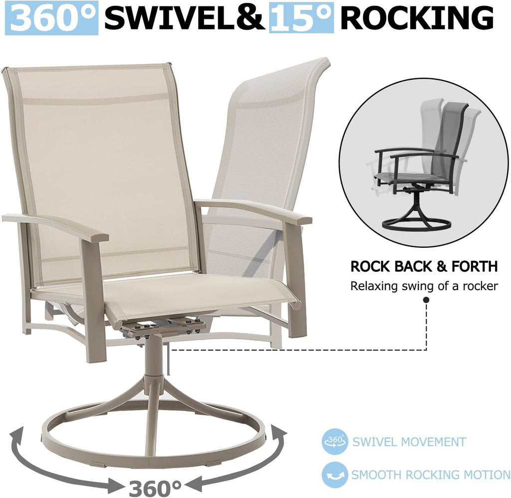 Outdoor Swivel Rocker Dining Chair Set of 2, All Weather Patio Dining Chair with Textilene High Back and Metal Frame, Backyard, Lawn Garden and Deck Porch Patio Furniture Set