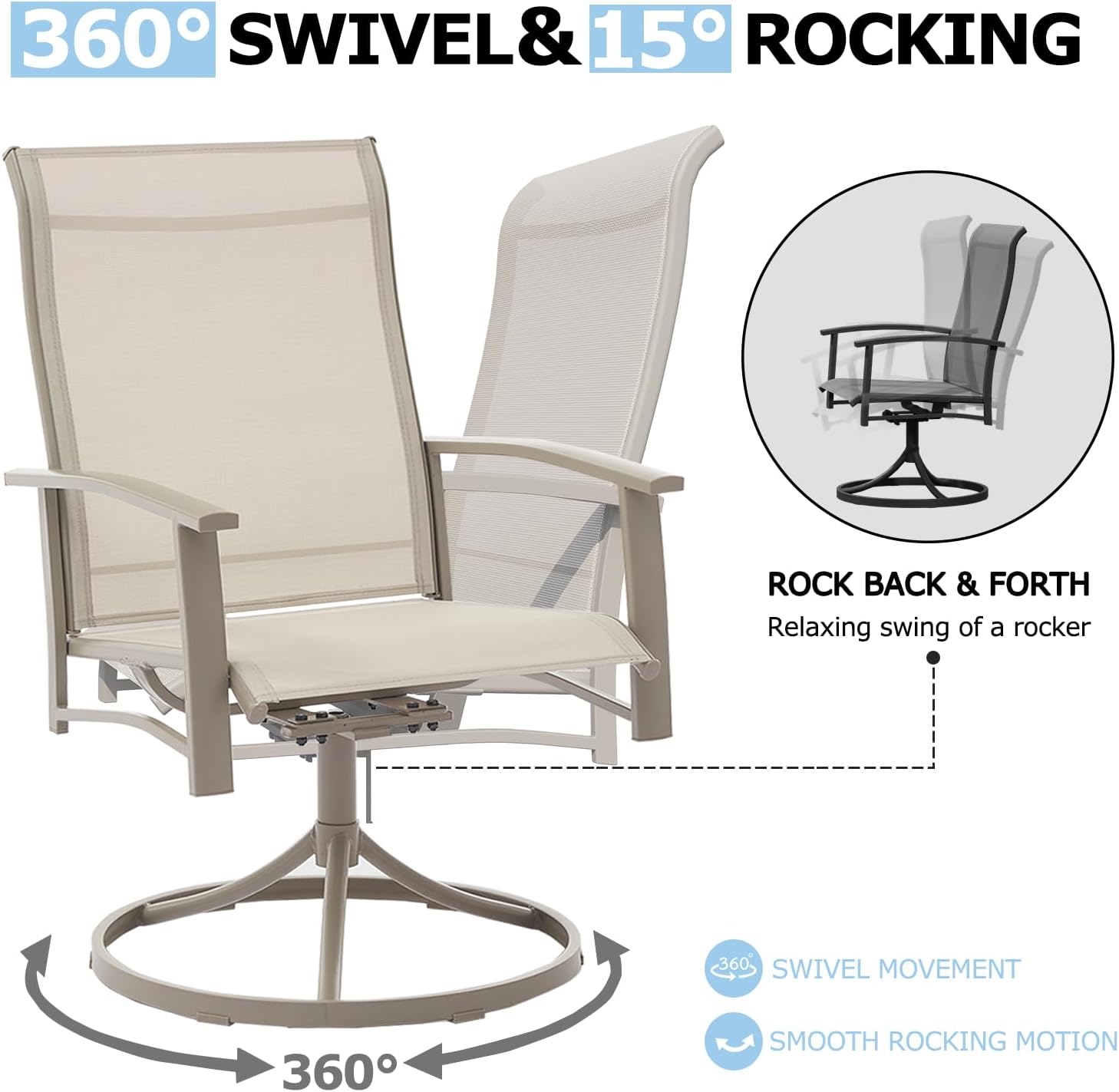 Outdoor Swivel Rocker Dining Chair Set of 2, All Weather Patio Dining Chair with Textilene High Back and Metal Frame, Backyard, Lawn Garden and Deck Porch Patio Furniture Set