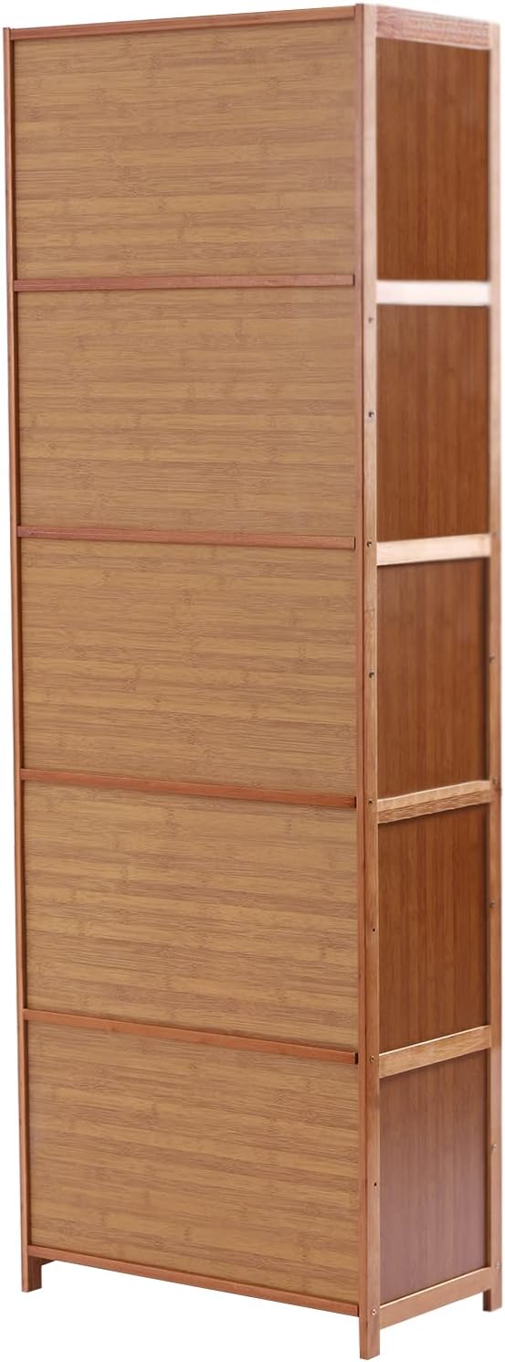 10-Tier Tall Bamboo Shoe Storage Cabinet, 67.72In Removable Freestanding Shoes Storage Cabinet with 5 Doors, 20 Pairs Sneakers Rack Organizer for Entryway Office Living Room, Brown