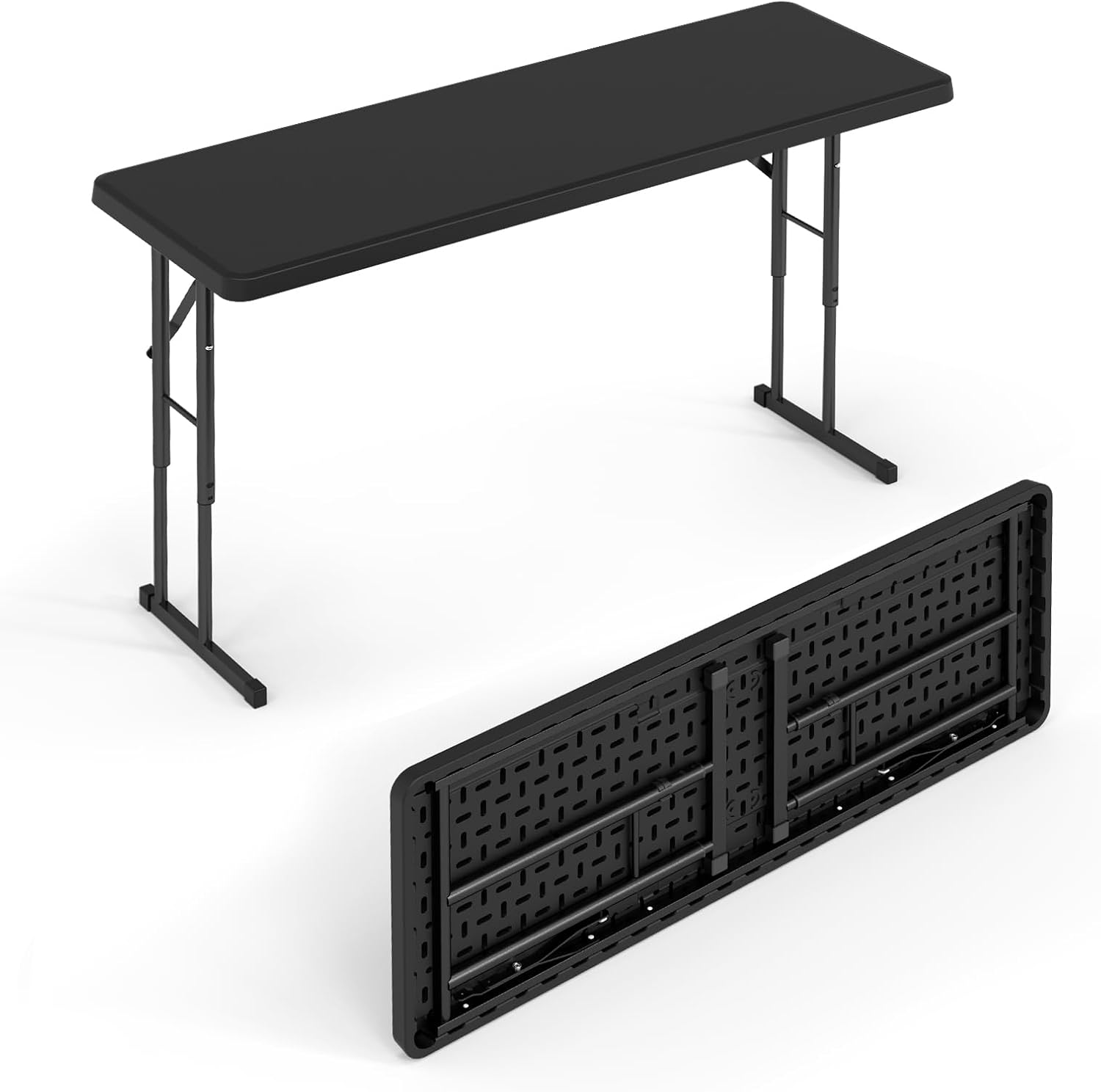 VINGLI 4 FT Narrow Folding Table,Premium Quality HDPE Material and Sturdy Metal Frame, Perfect for Buffet, Seminar, Party, Training, Home Work, Black