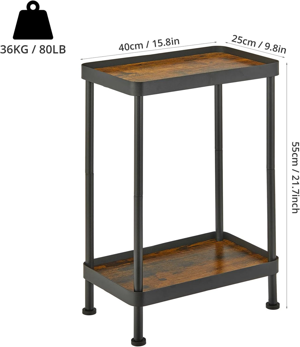 Small Narrow Side Table, 2 Tier End Table with Storage Shelf, Sofa Table for Small Spaces in Living Room, Bedroom, Office, Nightstand or Plant Stand(Rustic Brown)
