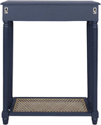East at Main Lenora Console Table – 23.75” Narrow Entryway Table with Storage & Cane Shelf – Solid Wood Accent for Hallways, Foyers, and Small Spaces – French Country & Traditional Style (Navy)