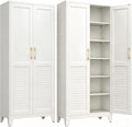 75''Storage Cabinet ,Pantry Cabinet with Doors and Shelves,Tall Kitchen Pantry Cabinet, White Metal Kitchen Storage Cabinets, Freestanding Cupboard for Laundry Bathroom Living Room, Assemble Required