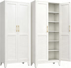 75''Storage Cabinet ,Pantry Cabinet with Doors and Shelves,Tall Kitchen Pantry Cabinet, White Metal Kitchen Storage Cabinets, Freestanding Cupboard for Laundry Bathroom Living Room, Assemble Required