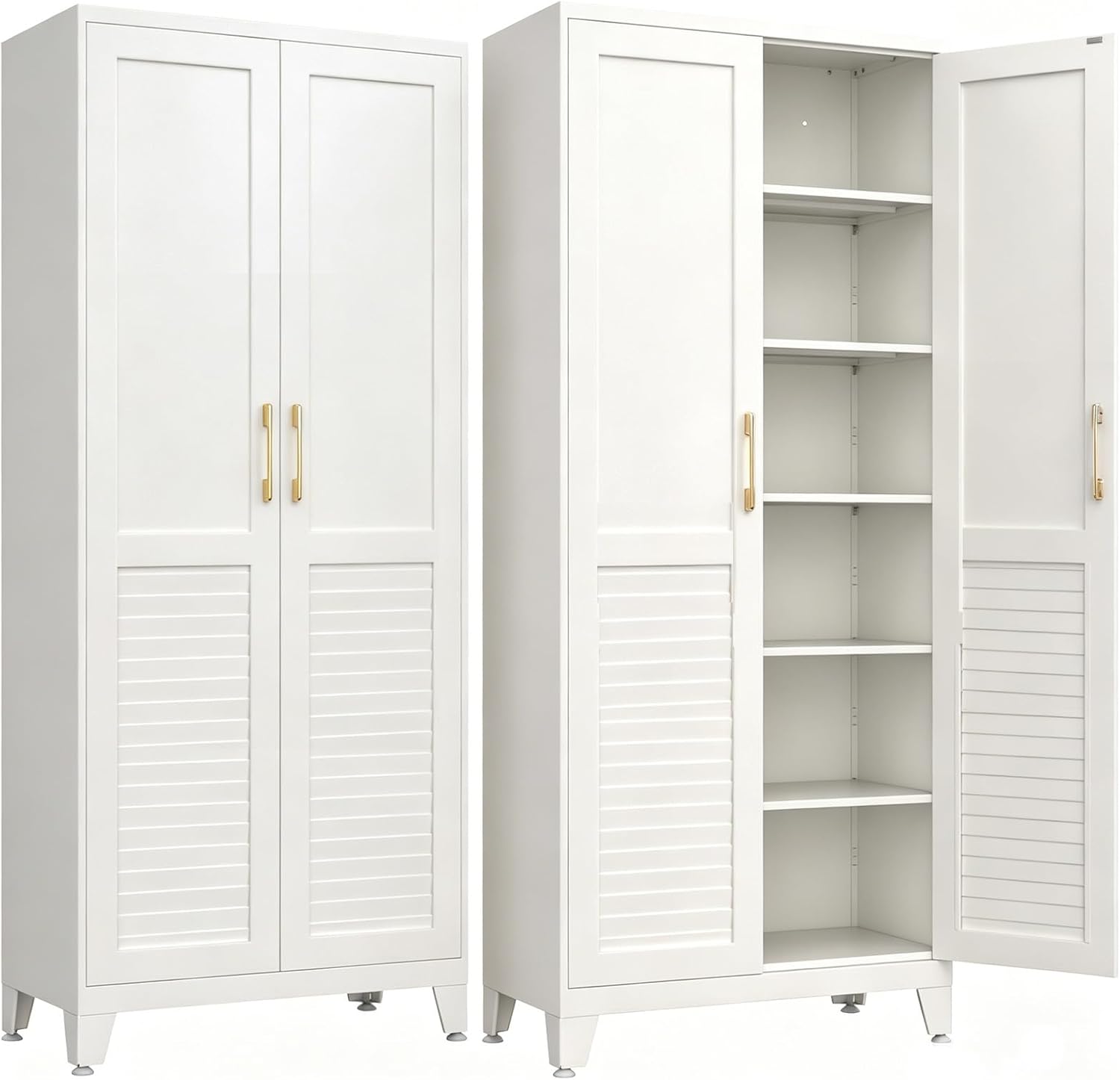 75''Storage Cabinet ,Pantry Cabinet with Doors and Shelves,Tall Kitchen Pantry Cabinet, White Metal Kitchen Storage Cabinets, Freestanding Cupboard for Laundry Bathroom Living Room, Assemble Required