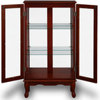 Anwick China Cabinet &Curio Cabinets with Glass Doors, Lighted Display Cabinet with Mirrored Back Panel, Tempered Glass and 3 Tiers Adjustable Shelves (Cherry)